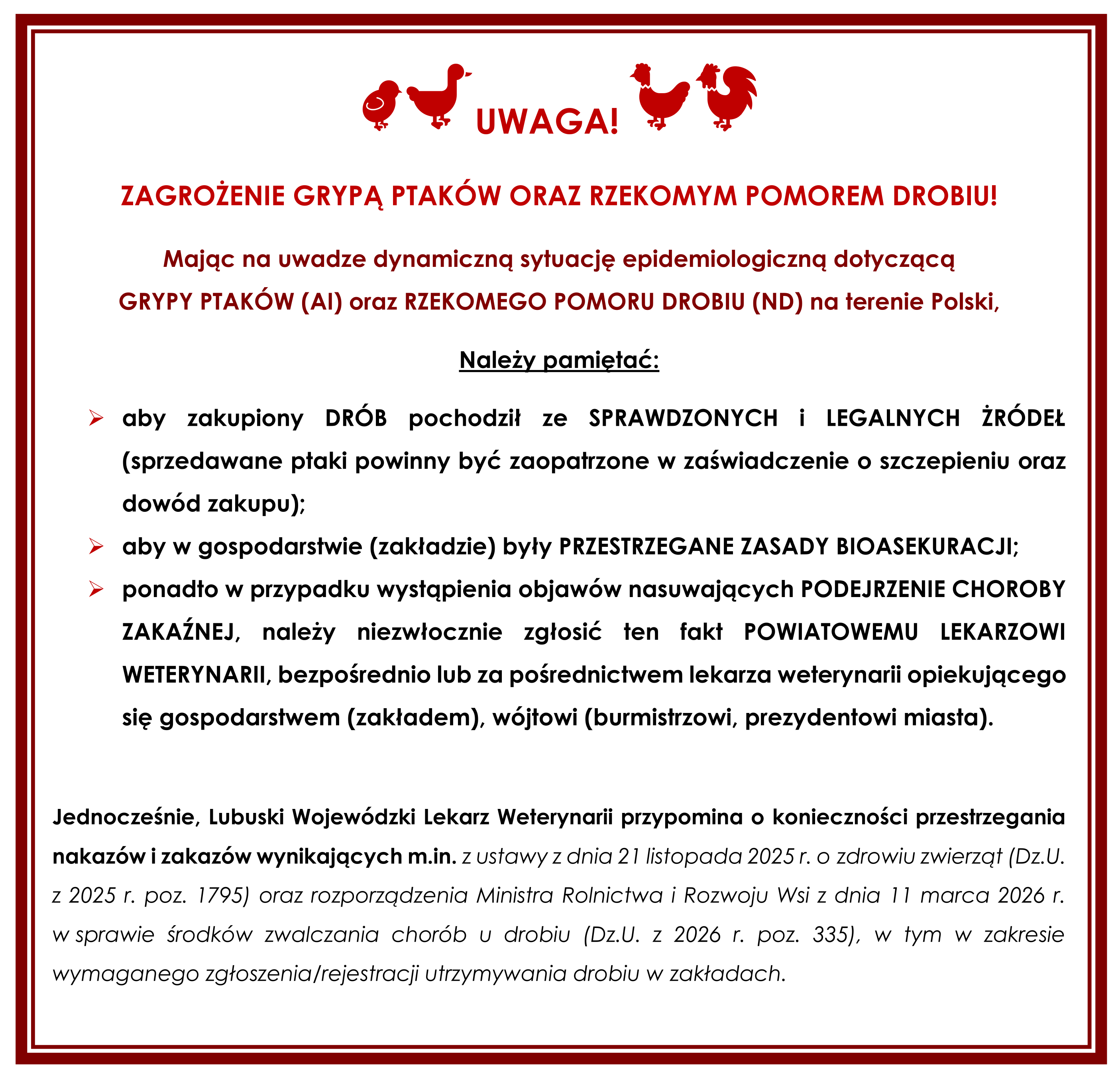 komunikat UWAGA! HPAI i ND - kupowanie ze sprawdzonych żródeł